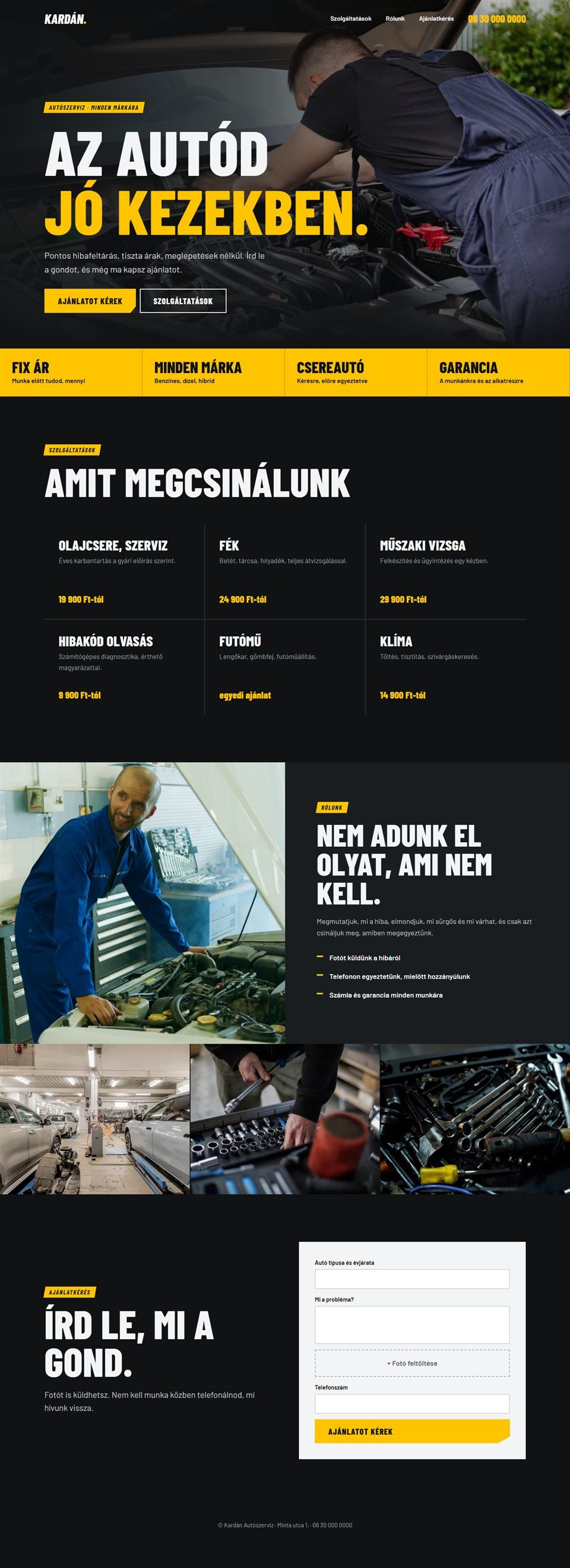 Példa egy autószerviz weboldalára