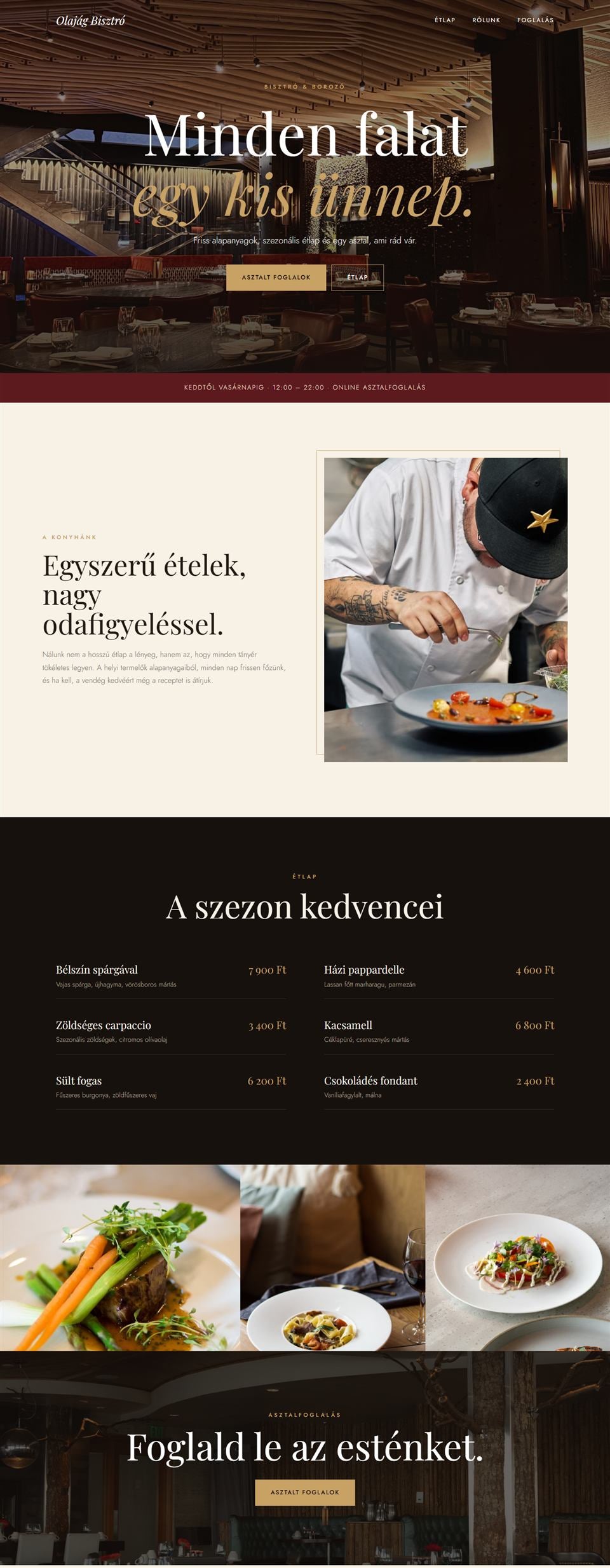 Példa egy étterem weboldalára